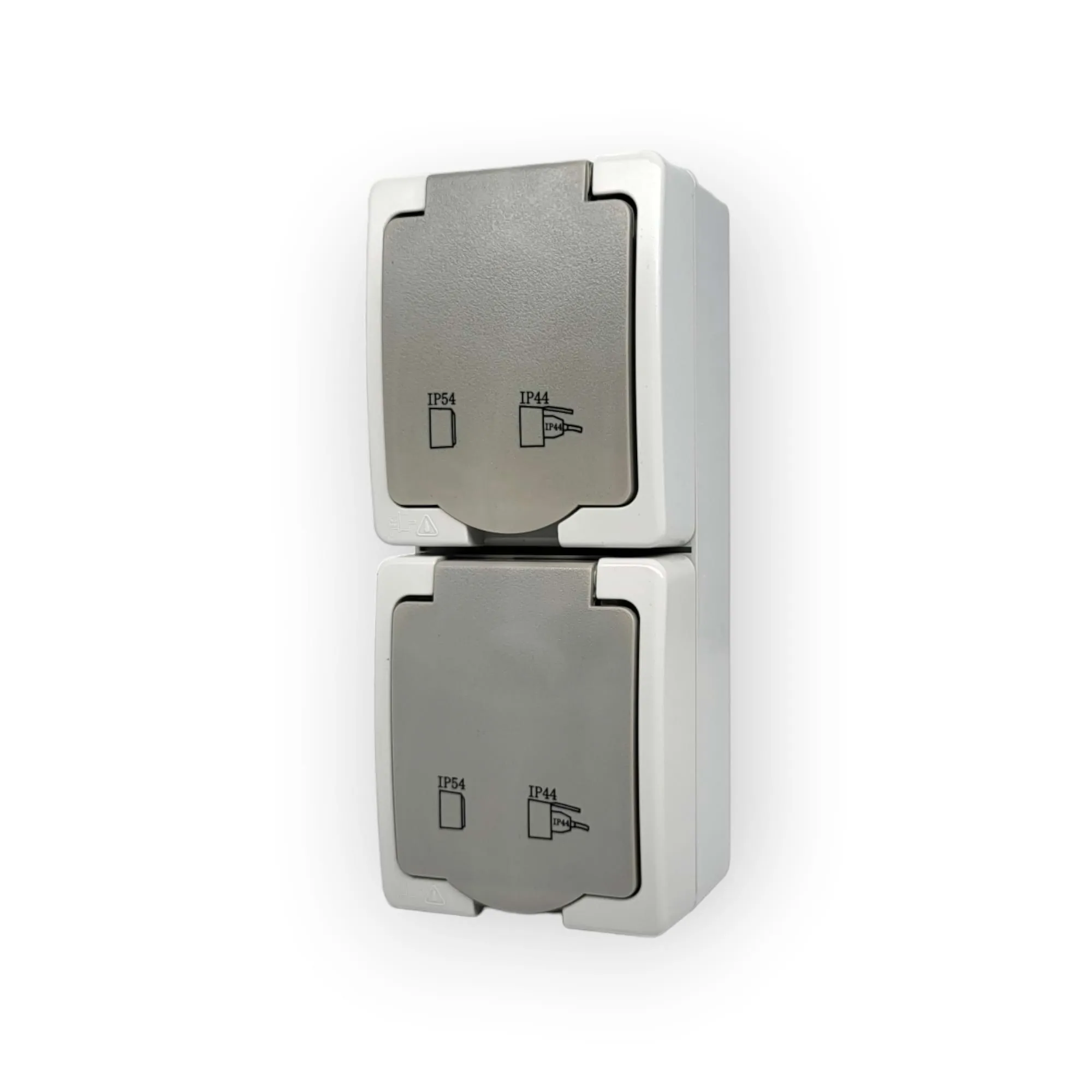 Surface-mounted socket outlet, 2-gang vertical IP54 damp-proof VDE