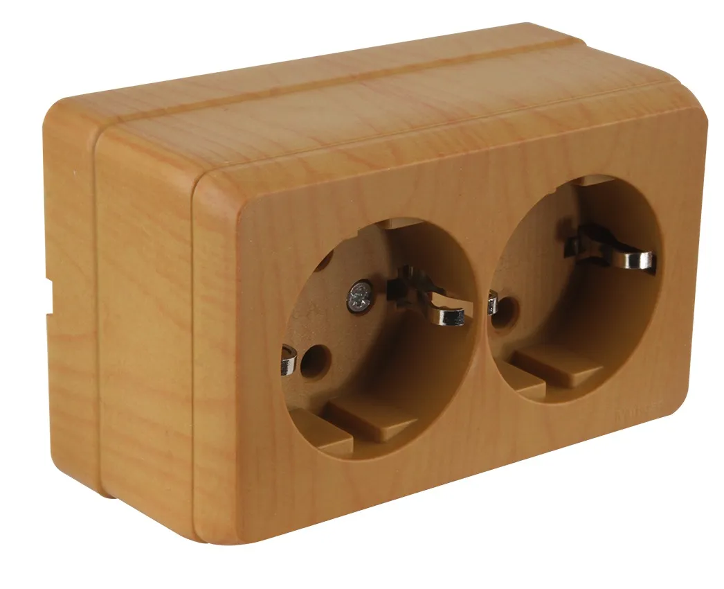 BRON surface-mounted socket outlet, 2-gang oak