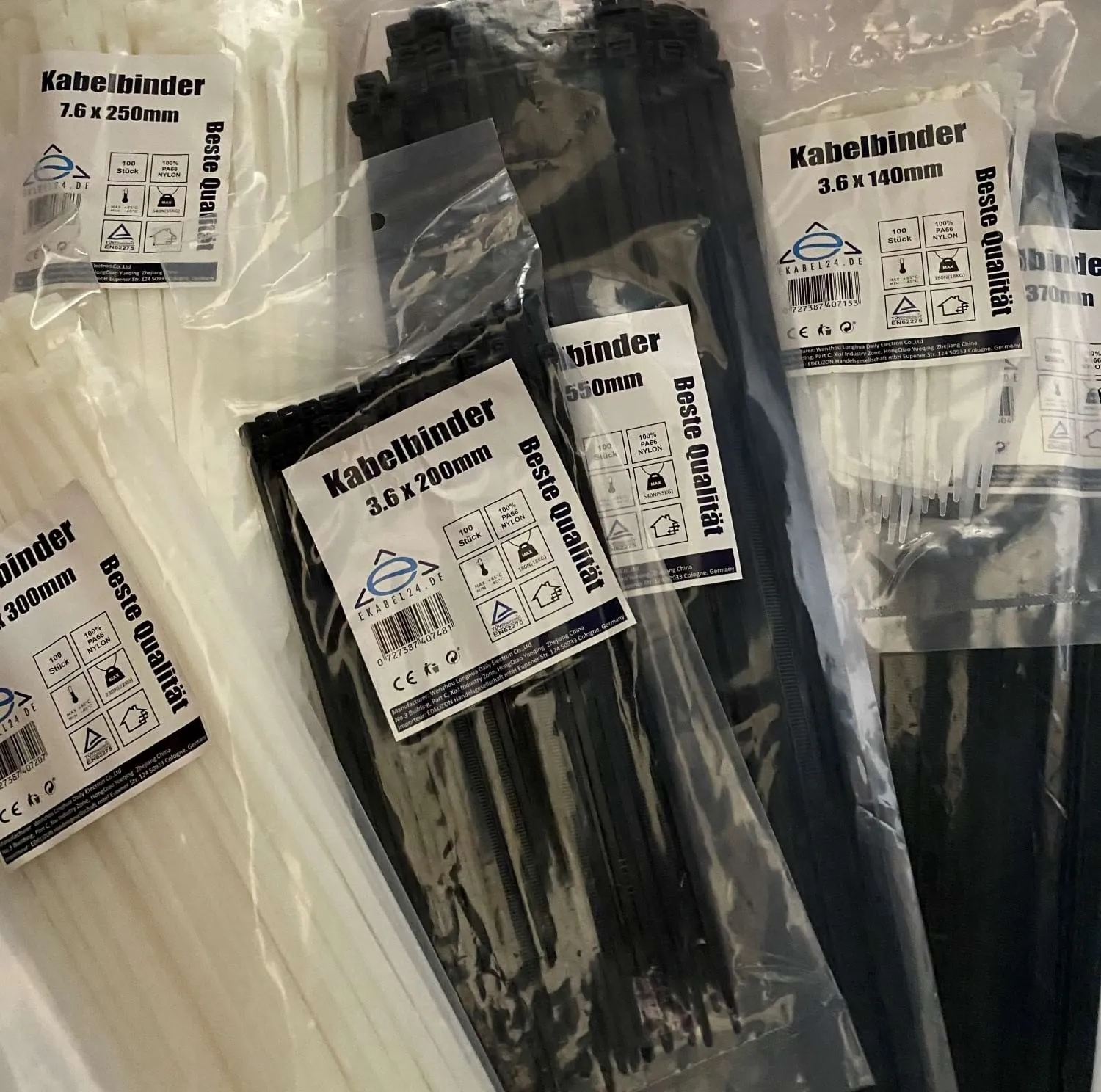 Cable tie set of 100 pieces 7.6x200mm white