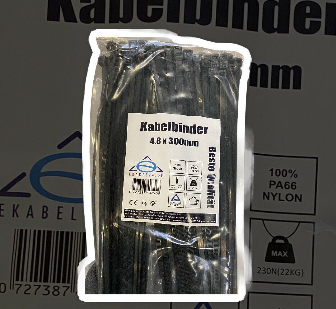 Kabelbinder Set 100 Stück 4.8x430mm schwarz