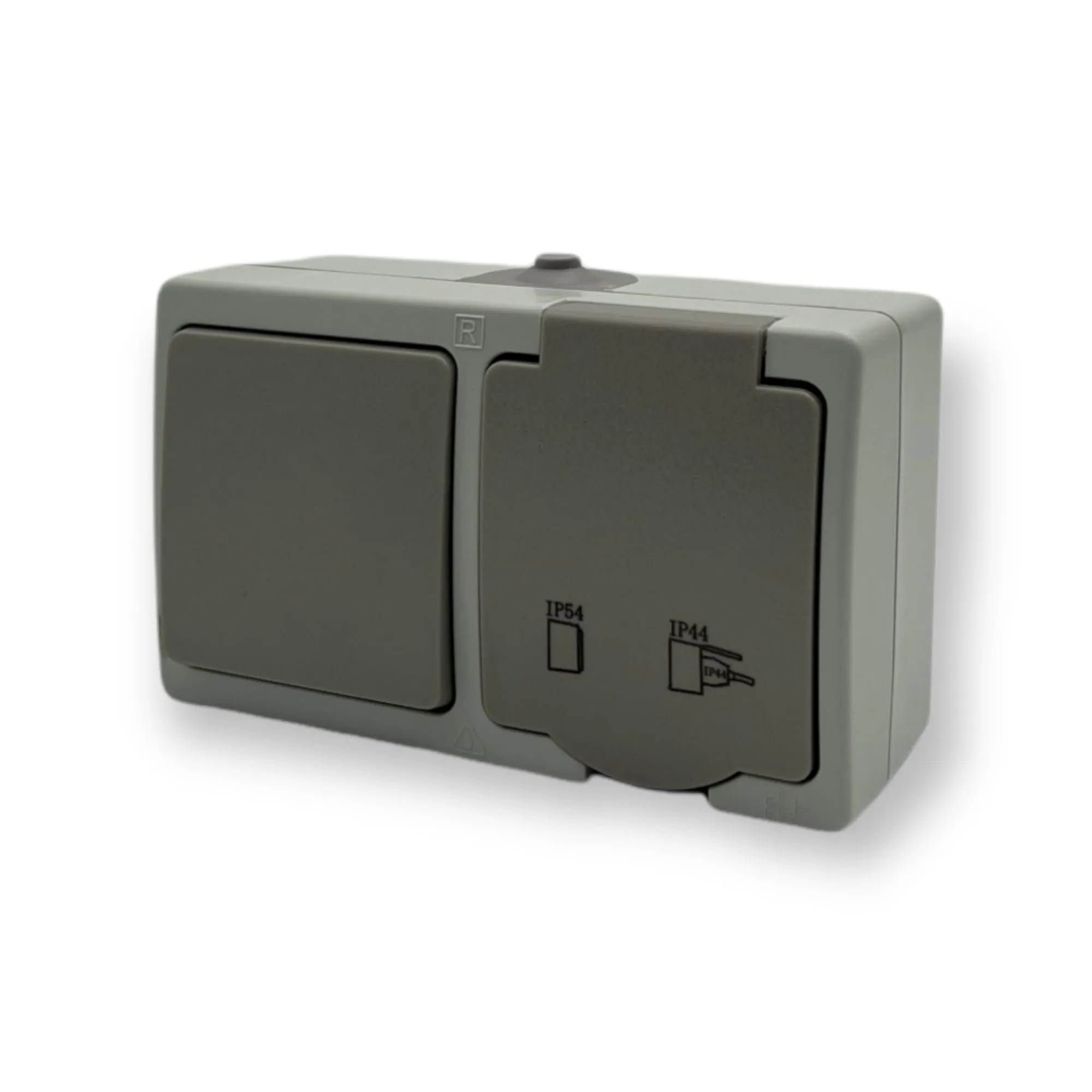 Surface-mounted switch+socket outlet Horizontal IP54