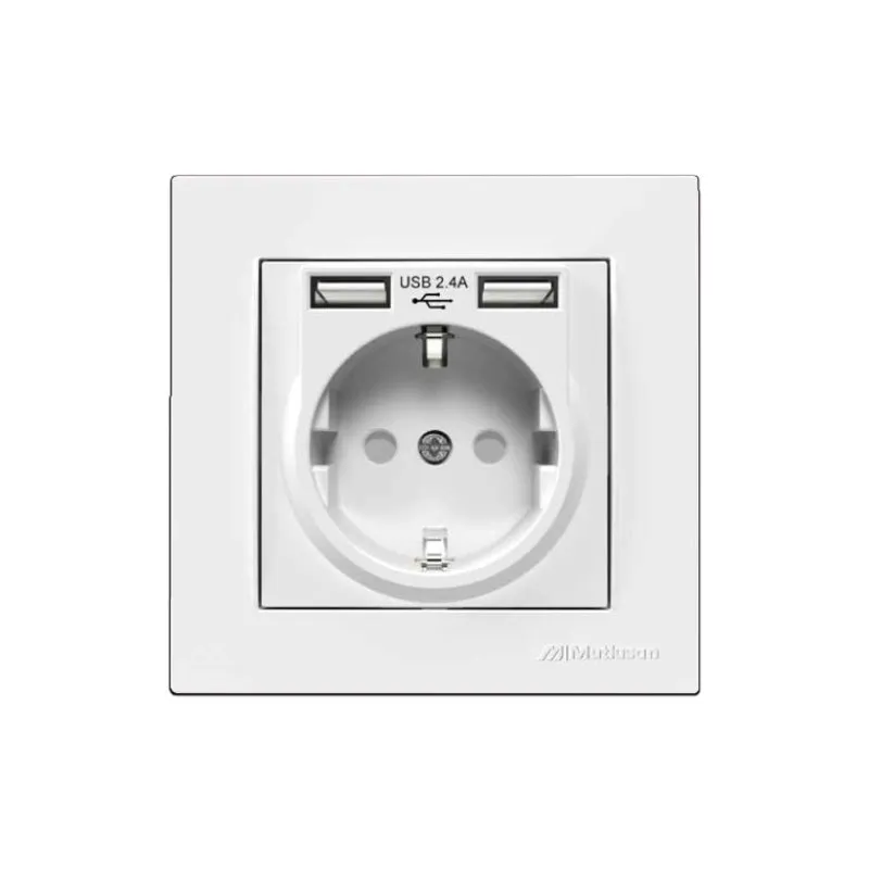 Flush-mounted socket outlet with 2xUSB childproof lock